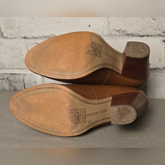 Michael Kors Leather Ankle Boots Women’s 7M Brown Block Heel Chelsea Booties MK - Picture 10 of 12